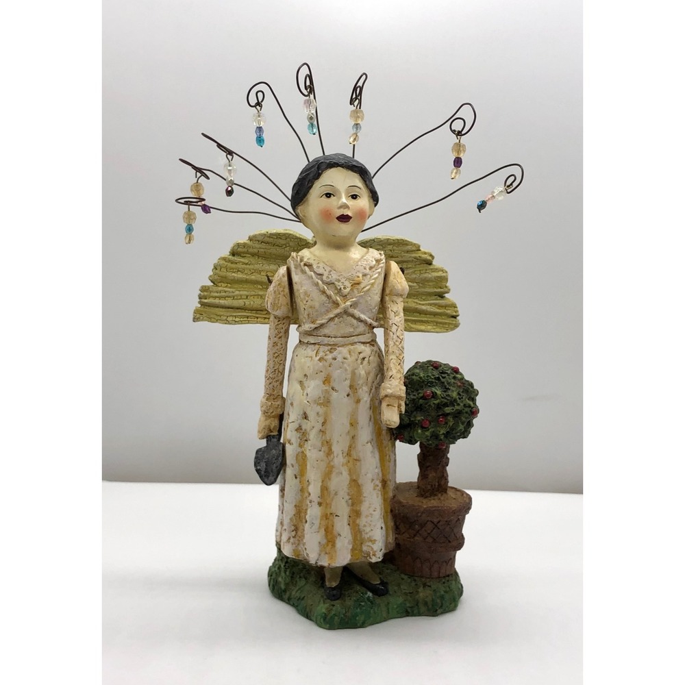 Petite Noel Three Jays Imports Garden Angel Figurine Folk Art Beaded Halo 62130